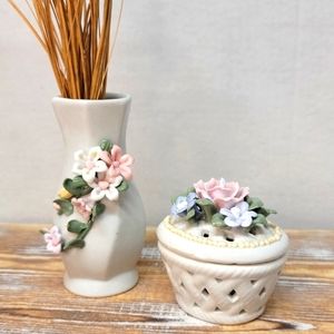 Porcelain Floral Vase & Trinket Jewelry Box